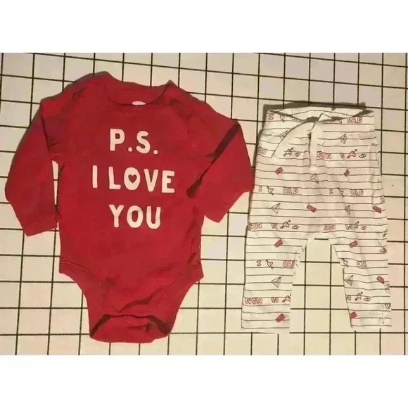OLD NAVY "P.S I LOVE YOU"‎ PAJAMA SET UNISEX 3-6MOS valentines day outfit - Picture 1 of 4